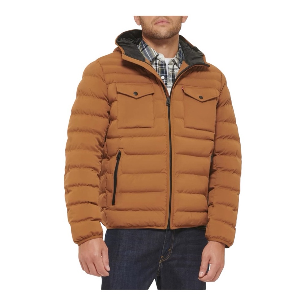 Levi's Men's Strech Hooded 2 Chest Pocket Puffer Quilted Jacket Size XL